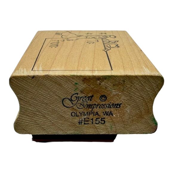 Great Impressions Christmas Holiday Angel Stars To From Label Wood Rubber Stamp - Picture 3 of 6